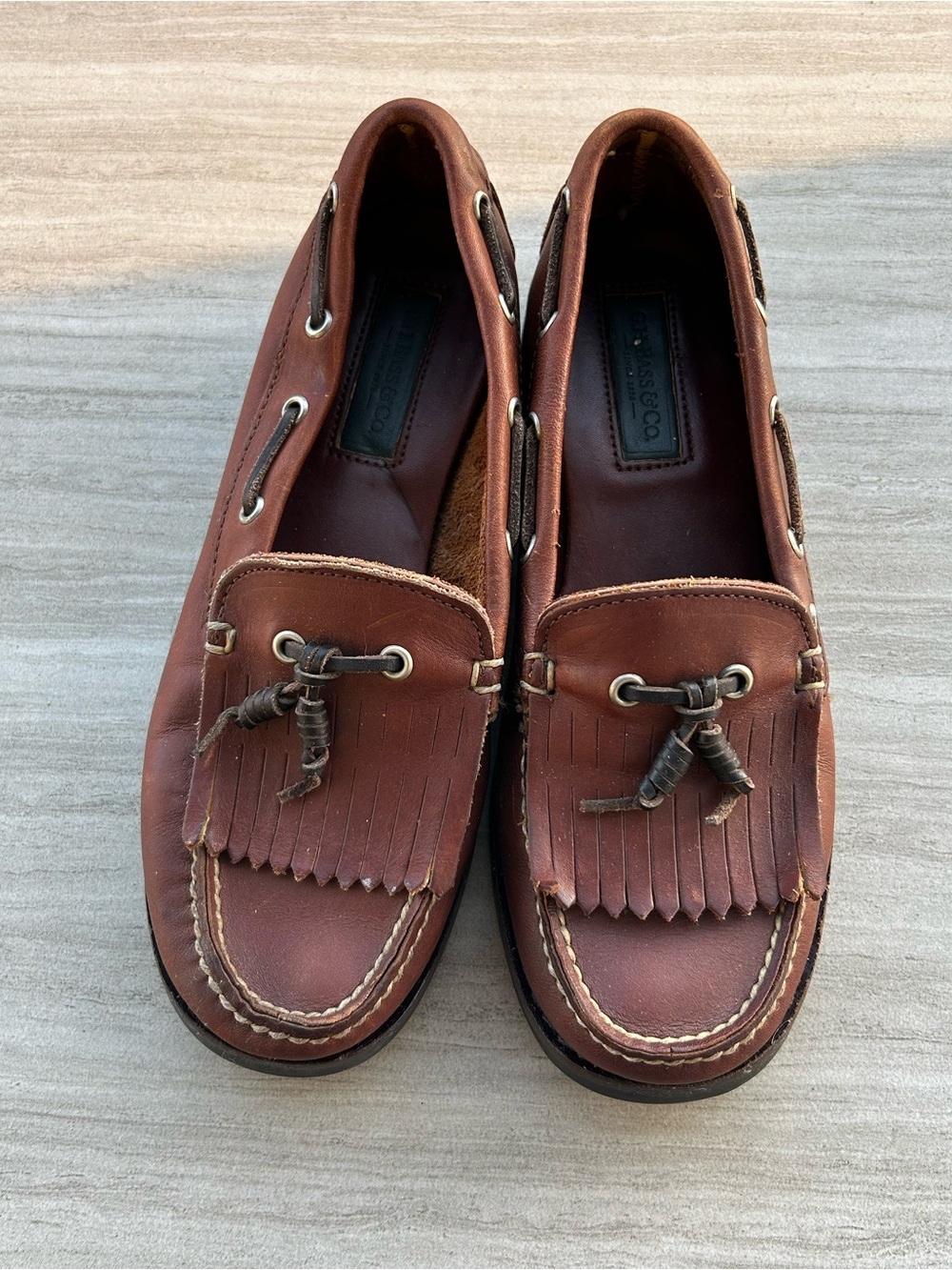 Vintage Bass & Co Brown Leather Kiltie Boat Loafers Women’s Size 7 Moccasin